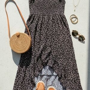 Floral Black and White Dress with Accessories